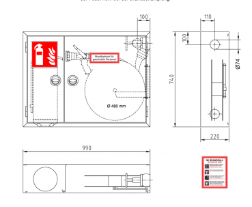 Jockel Wandhydrant Typ F DIN 14461-6 Flachschlauch mit Feuerlöscherkasten C-Schlauch, WA Links